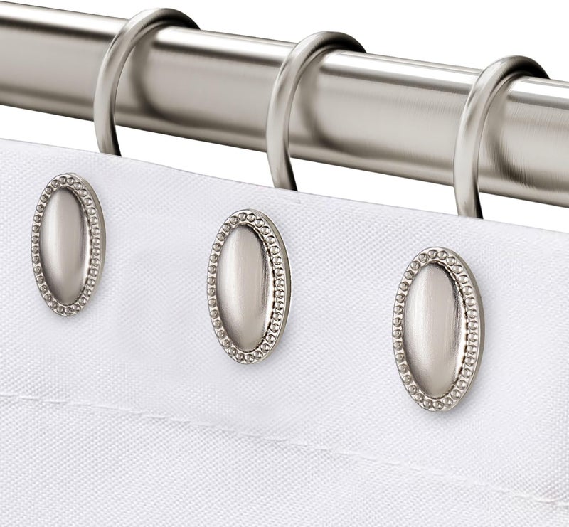 iToplin Brushed Nickel Shower Curtain Hooks, Decorative Shower Curtain Rings, Rust Resistant Metal Shower Hooks for Bathroom, Rust Proof Shower Hooks Hangers for Shower Curtain Rod, Set of 12 - Image 1